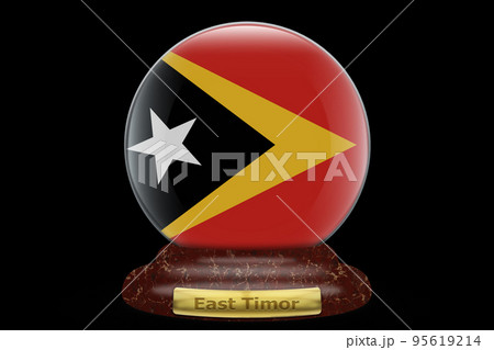 3D Flag of East Timor on a globe 95619214