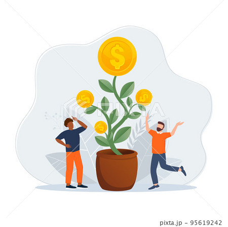 Hand with can watering money tree. Financial growth concept. Vectot illustration 95619242