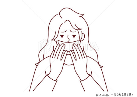 Anxious woman with tape on mouth Anxious woman with tape on mouth 95619297