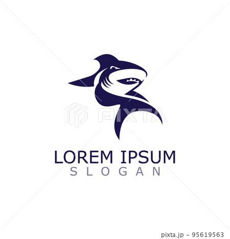 Shark Logo animal sea design icon vector silhouette template 95619563