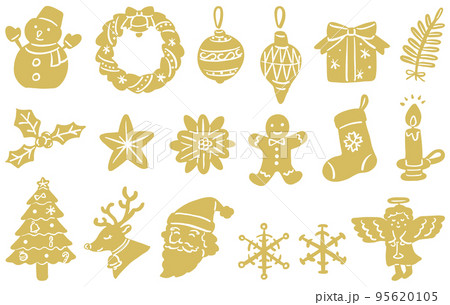クリスマスのシンプルなイラストセット　シルエット　ゴールド 95620105