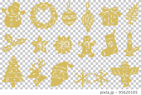 クリスマスのシンプルなイラストセット　シルエット　ゴールド 95620105