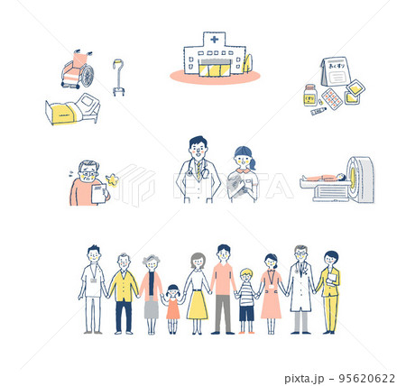 医療従事者と人々　さまざまなアイテム　セット 95620622