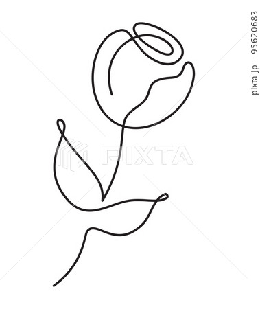 Flower tulip vector one line art logo. Minimalist contour drawing monoline. Continuous line artwork for banner, book design, web illustration 95620683