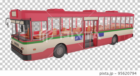 3D render thailand city bus red green white color open the door wait passenger png illustration 95620794