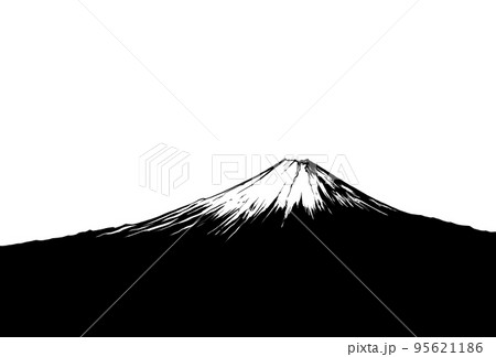 富士山の白黒線画イラストのイラスト素材 [95621186] - PIXTA