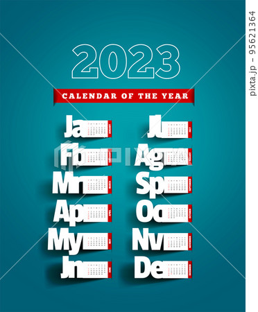 Calendar for 2023. Vector illustration with months cut out of paper Calendar for 2023. Vector illustration with months cut out of paper 95621364