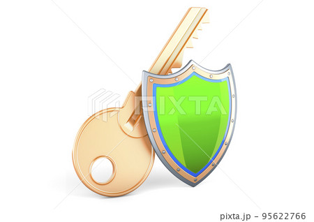 Key with shield, 3D rendering Key with shield, 3D rendering 95622766