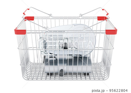 Shopping basket with slicing machine, 3D rendering Shopping basket with slicing machine, 3D rendering 95622804