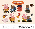cute bear and rabbit drawing sticker vector illustration set 95622871