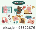 cute bear and rabbit drawing sticker vector illustration set 95622876