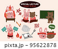 cute bear and rabbit drawing sticker vector illustration set 95622878
