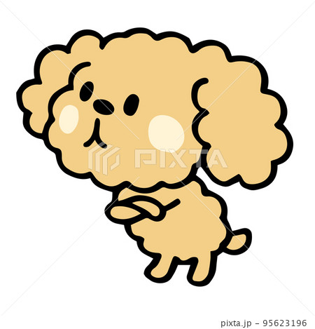 ゆるい手描きのトイプードル　考えるポーズ 95623196