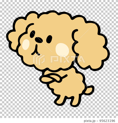 ゆるい手描きのトイプードル　考えるポーズ 95623196