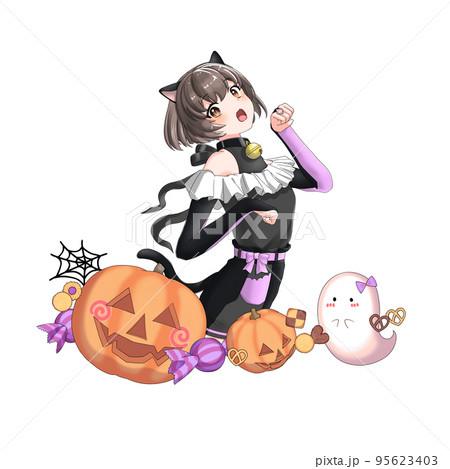 【自然な髪色】黒猫のコスプレをした紫担当ボブの女の子 【自然な髪色】黒猫のコスプレをした紫担当ボブの女の子 95623403