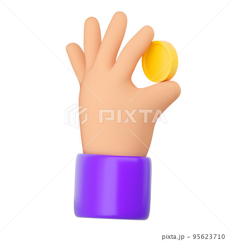 3d Human hand holding yellow gold coin. Online payment, mobile bankind, transaction and shopping concept. High quality isolated render 3d Human hand holding yellow gold coin. Online payment, mobile bankind, transaction and shopping concept. High quality isolated render 95623710