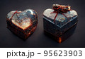Gift box heart shaped for valentine's day package with ribbon on colorful blurred background. 95623903