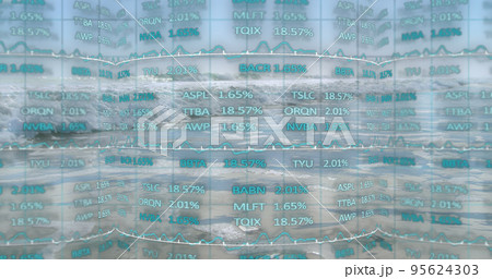 Image of scope scanning with 6g and stock market over sea Image of scope scanning with 6g and stock market over sea 95624303
