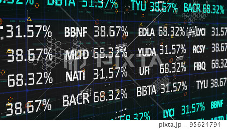 Image of stock market over data processing on black background 95624794