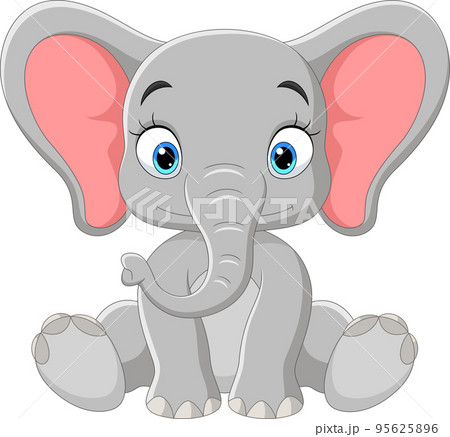 Cartoon happy baby elephant sitting 95625896