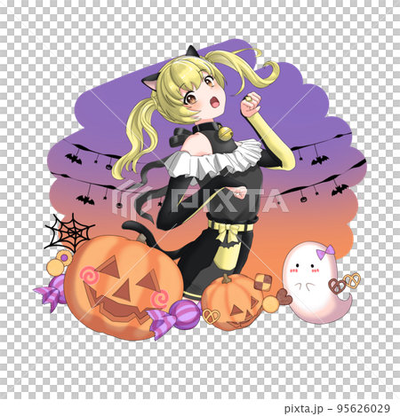 【背景あり】黒猫のコスプレをした黄色担当ツインテールの女の子 【背景あり】黒猫のコスプレをした黄色担当ツインテールの女の子 95626029