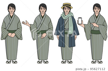 着物を着た笑顔の男性セット　マスクなし 95627112