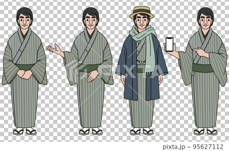着物を着た笑顔の男性セット　マスクなし 95627112