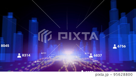 Image of metaverse city in virtual reality with user numbers and light Image of metaverse city in virtual reality with user numbers and light 95628800