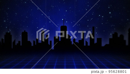 Image of digital navy space with city and stars Image of digital navy space with city and stars 95628801
