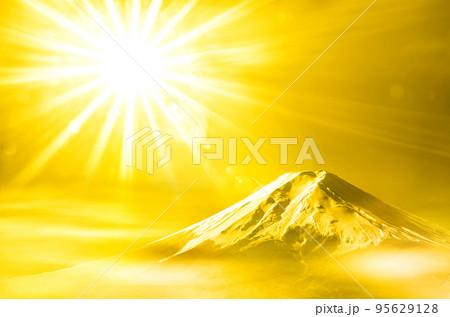 金色に輝く富士山と朝日｜初日の出・朝焼けのイメージ風景 95629128
