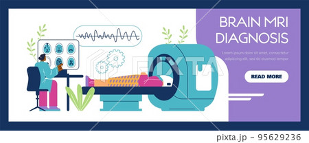 Brain MRI scan and diagnosis web banner template, flat vector illustration. 95629236