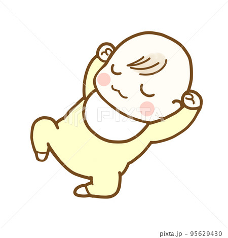 手をあげて寝る赤ちゃん 95629430