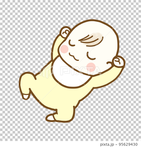 手をあげて寝る赤ちゃん 95629430