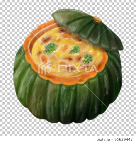 Whole pumpkin gratin that looks like it was drawn with colored pencils Whole pumpkin gratin that looks like it was drawn with colored pencils 95629442
