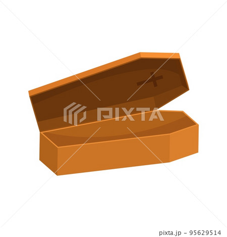 Yellow wooden coffin with open lid Yellow wooden coffin with open lid 95629514