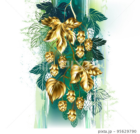 Golden hops on green paint 95629790