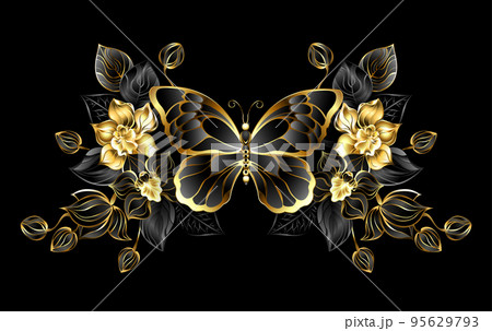 Jewelry butterfly with black orchids Jewelry butterfly with black orchids 95629793