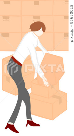 荷物を運ぶ女性とダンボールの背景イラスト 95630018