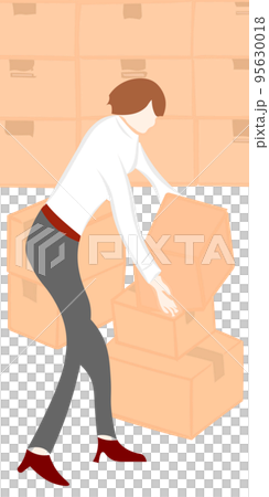 荷物を運ぶ女性とダンボールの背景イラスト 95630018