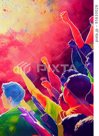 Soccer fans. Football hooligans. Football fans celebrating team victory. Soccer hooligans cheering during the game 95630026