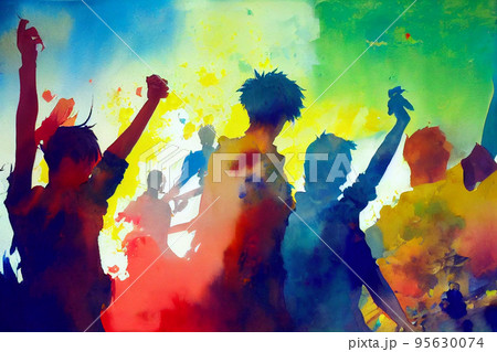 Soccer fans. Football hooligans. Football fans celebrating team victory. Soccer hooligans cheering during the game Soccer fans. Football hooligans. Football fans celebrating team victory. Soccer hooligans cheering during the game 95630074
