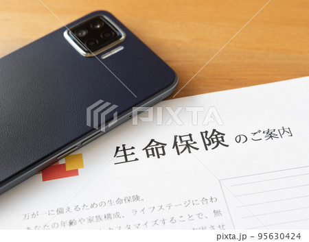 生命保険の案内とスマホ　ネット保険　スマートフォン　保険商品 95630424