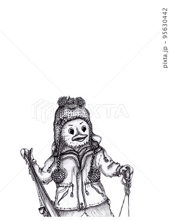 Sketch with graphite pencil. Cartoon skier - duckling Sketch with graphite pencil. Cartoon skier - duckling 95630442