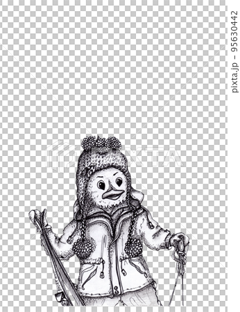 Sketch with graphite pencil. Cartoon skier - duckling Sketch with graphite pencil. Cartoon skier - duckling 95630442