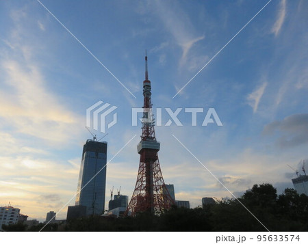 芝公園から見える夕暮れ時の東京タワー 芝公園から見える夕暮れ時の東京タワー 95633574