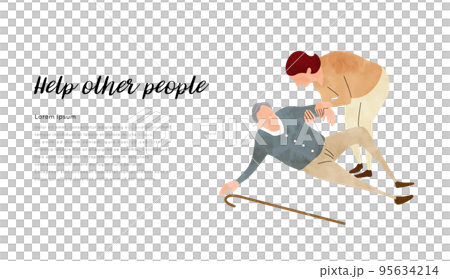 矢量圖素材：跌倒的老人和幫忙的女人 95634214
