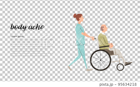 Vector illustration material: senior man in a wheelchair and a staff woman 95634218