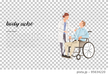 ベクターイラスト素材：車椅子に乗る男性と女性医師 95634220