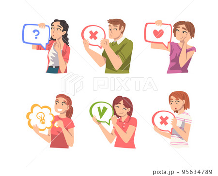 People Characters Holding Speech Chat Bubble in Their Hands Vector Set People Characters Holding Speech Chat Bubble in Their Hands Vector Set 95634789