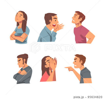 Angry Frowning Man and Woman Character Expressing Distaste and Antipathy for Someone Vector Set 95634820